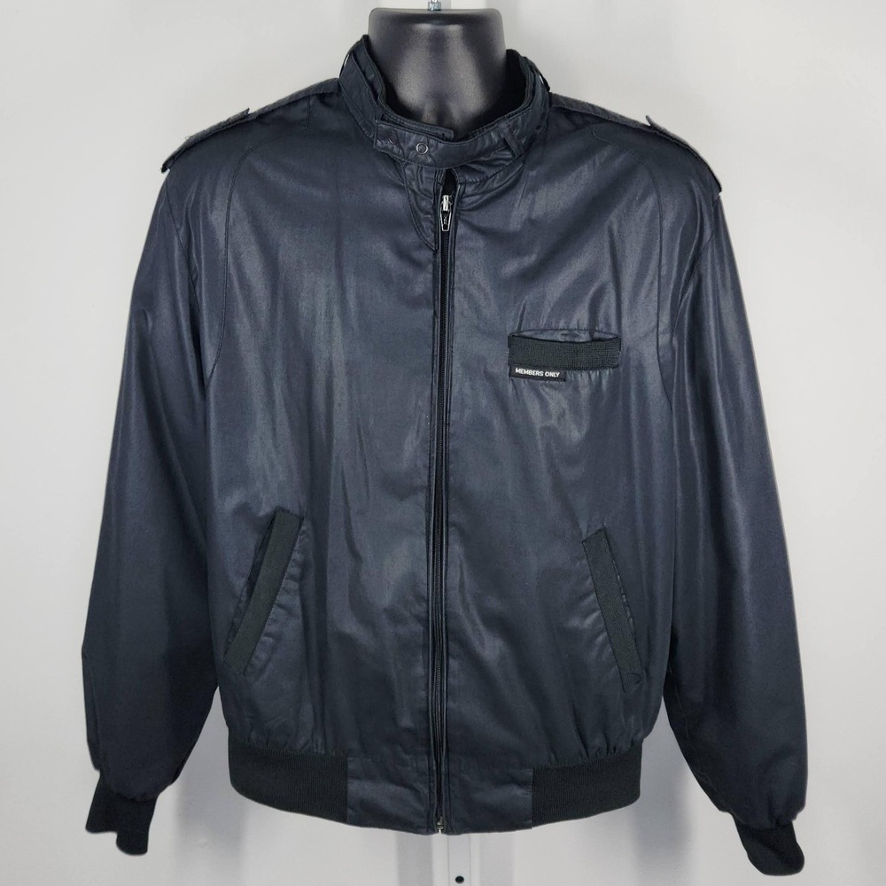 Vintage Members Only Jacket Mens 42 Gray Bomber Hong Kong 80s Epaulet Classic